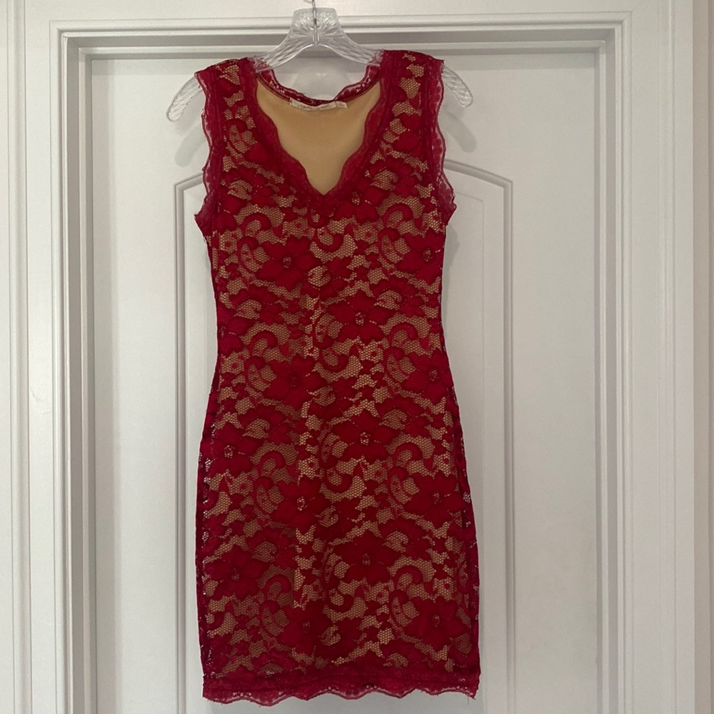 Red and Tan Lace Dress - Size US Small